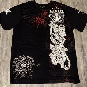 Black and Red Short Sleeve Tees with Graphic Designs